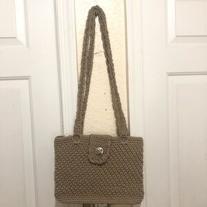 Knit Crossbody/Shoulder Tan Magnet Button Handbag